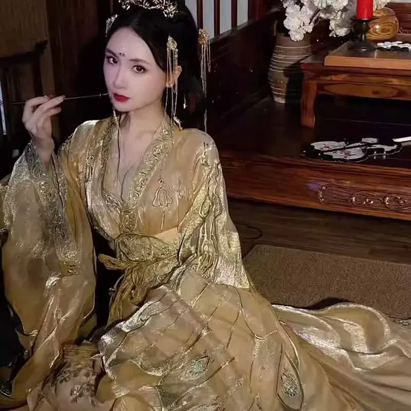 

Chinese Traditional War Robe Female Cosplay Costume Golden Embroidery Gown Stage Performance Hanfu Costume2025Hanfu Dress Women