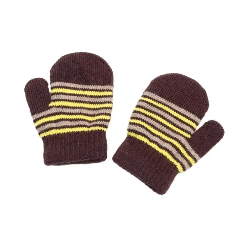 

39BD Keep Warm Full Finger Gloves Child Striped Pattern Mitten Windproof for Outdoor