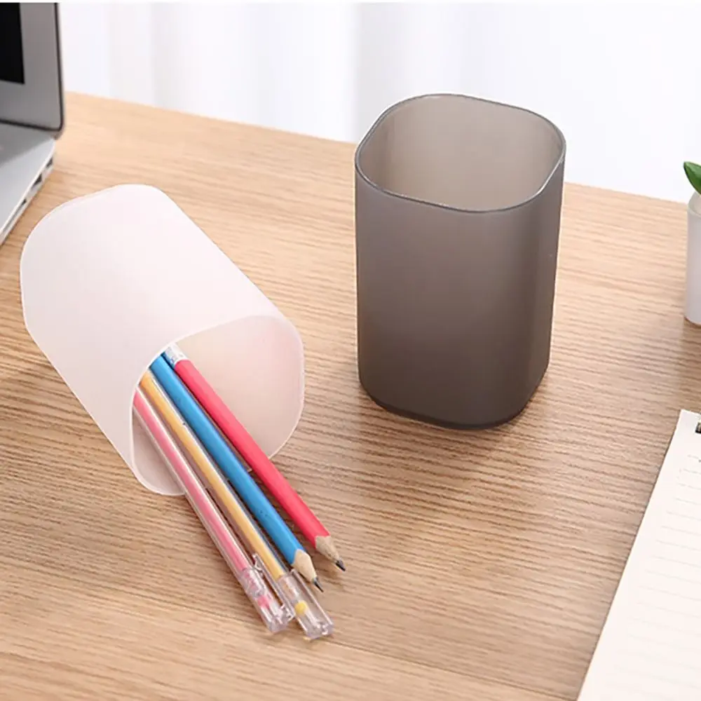 New PP Pen Container Transparent Multifunctional Desktop Storage Box Frosted Stationery Supplies Pen Box