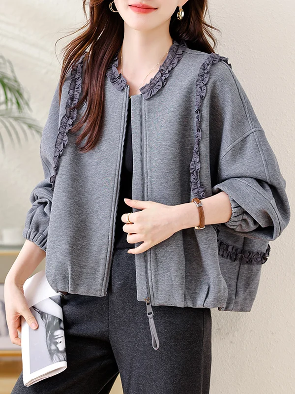 Faionable لصق ort Jaet المرأة فضفاضة تناسب الخريف 2025 حجم كبير البلوز زخرفة خشبية ملابس خارجية للسيدات