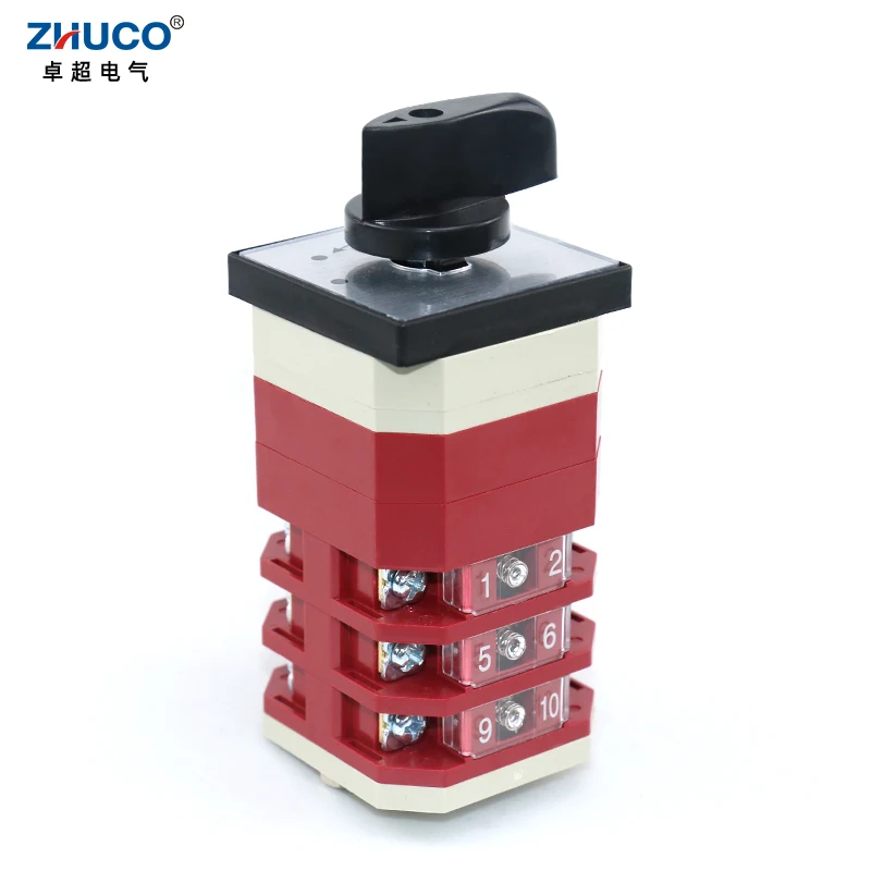 ZHUCO LW12-16/GL24.3 16A 500V 3 Position 3 Pole 12 Screw Terminals High Voltage Reset Universal Cam Switch Momentary Knob Switch