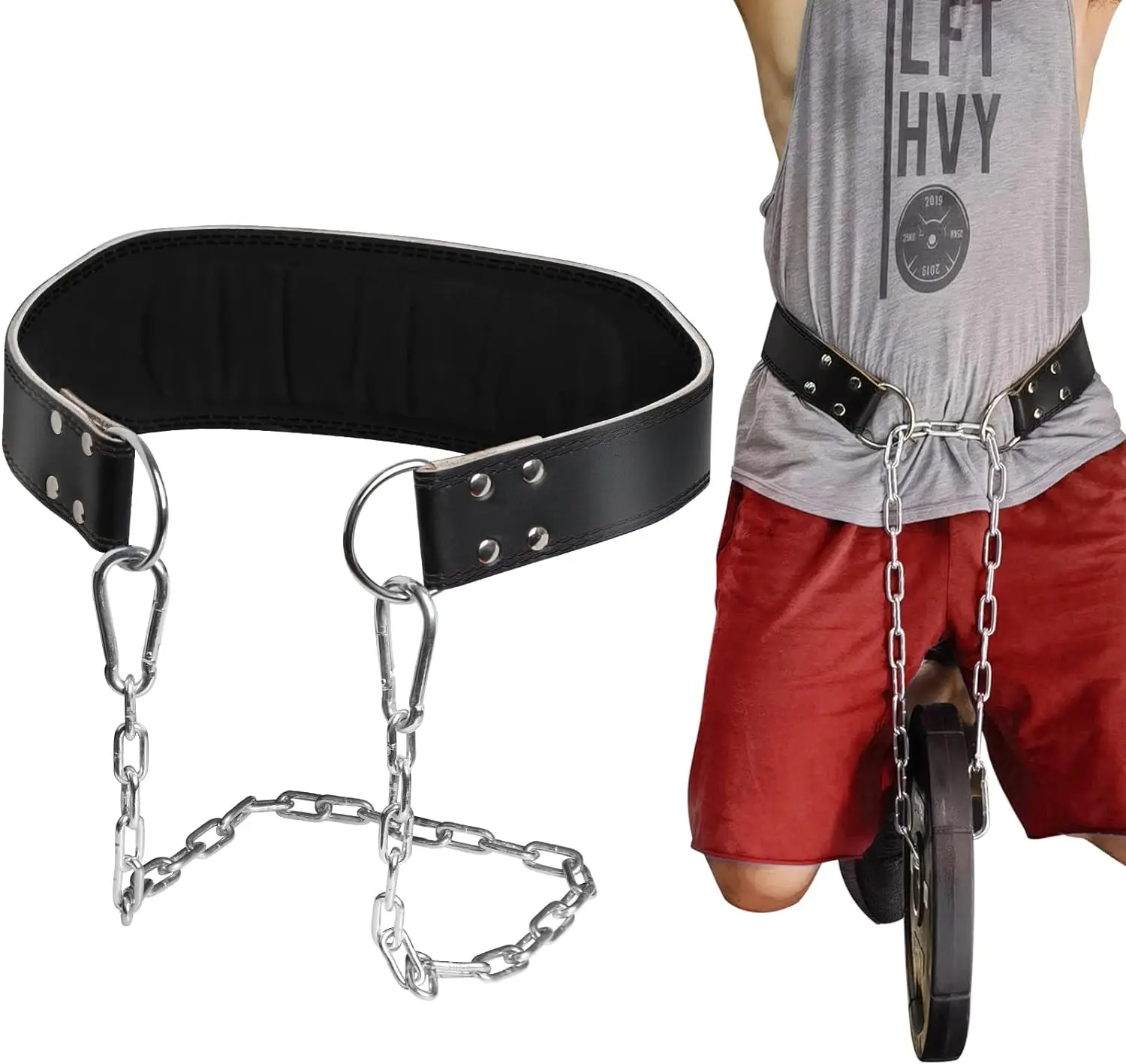 

Jaffick Leather Dip Belt with Steel Chain for Weightlifting Pullup Gym Weighted Lifting Belt for Powerlifting Squat Bodybuilding