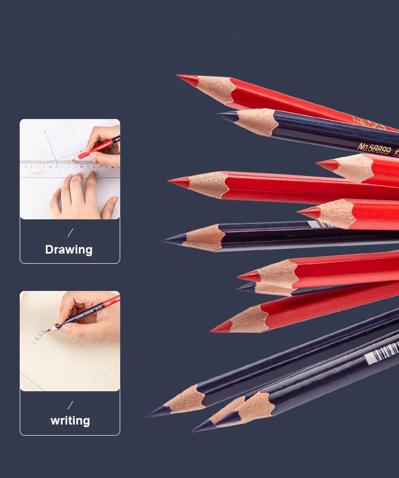 Deli Rot Blau Bleistift HB Zweifarbiger Stift für Kinder Erwachsene Design Zeichnung Industrietechnik Markierung Holzstift Briefpapier – Detail 10