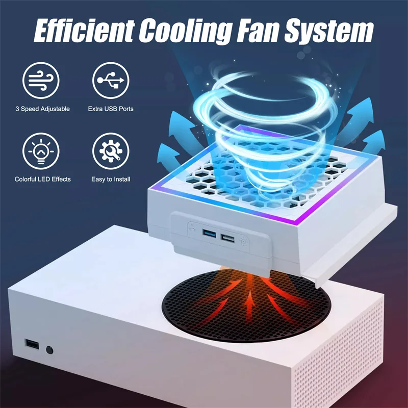 LED Cooling Fan Atmosphere Light 3 Gears Adjustable 5V 2.4A Console Fan 7 Lighting Modes Gaming Accessories For Xbox Series S