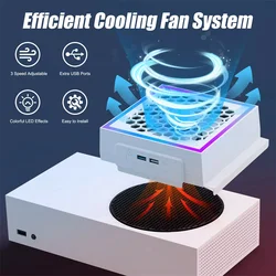 LED Cooling Fan Atmosphere Light 3 Gears Adjustable 5V 2.4A Console Fan 7 Lighting Modes Gaming Accessories For Xbox Series S