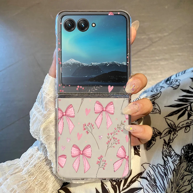 Handyhülle mit rosa Schleife und Schmetterlingsmuster für Motorola Razr 60 50 40 Ultra Razr60 Razr50 Razr40, stoßfeste, harte, klare Klappabdeckung