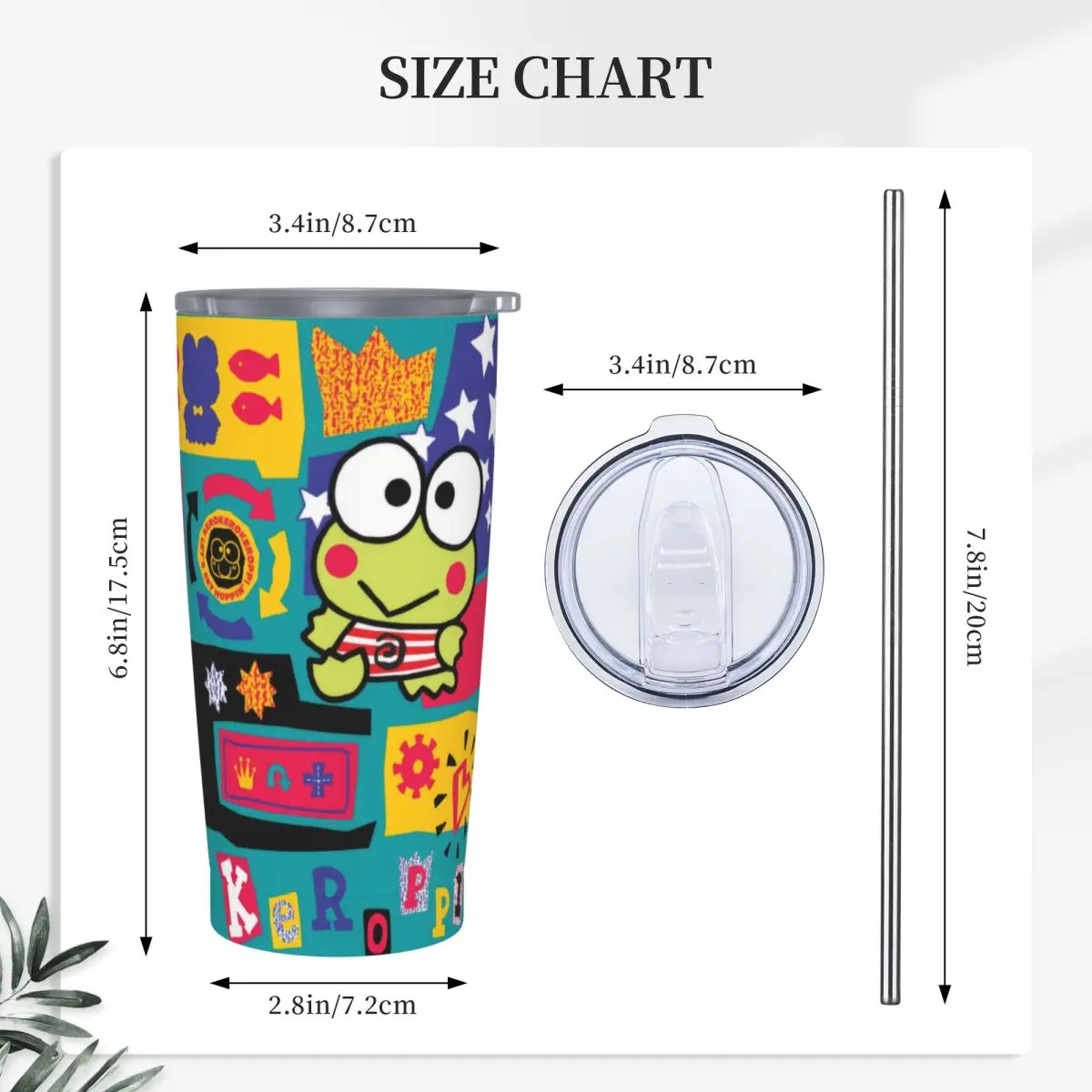Cartoon Keroppi Frog Tumbler Vacuum Insulated Coffee Cups Stainless Steel Travel Outdoor Mugs 20oz