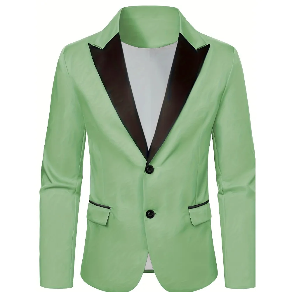 

Light Green Tuxedo Blazer with Black Satin Lapel, Slim-Fit Design for Parties, Fashion Events & Evening Gatherings
