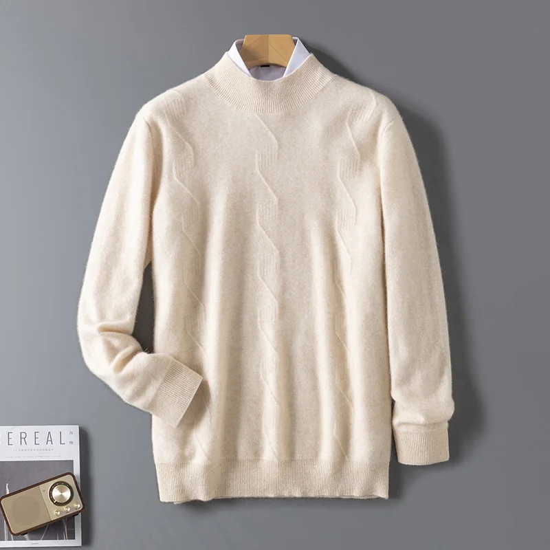 DjzDsm Men's 100% Australian Wool Sweater Half High Collar Top Business Sweater Casual Knitted Sweater Warm Cashmere Sweater