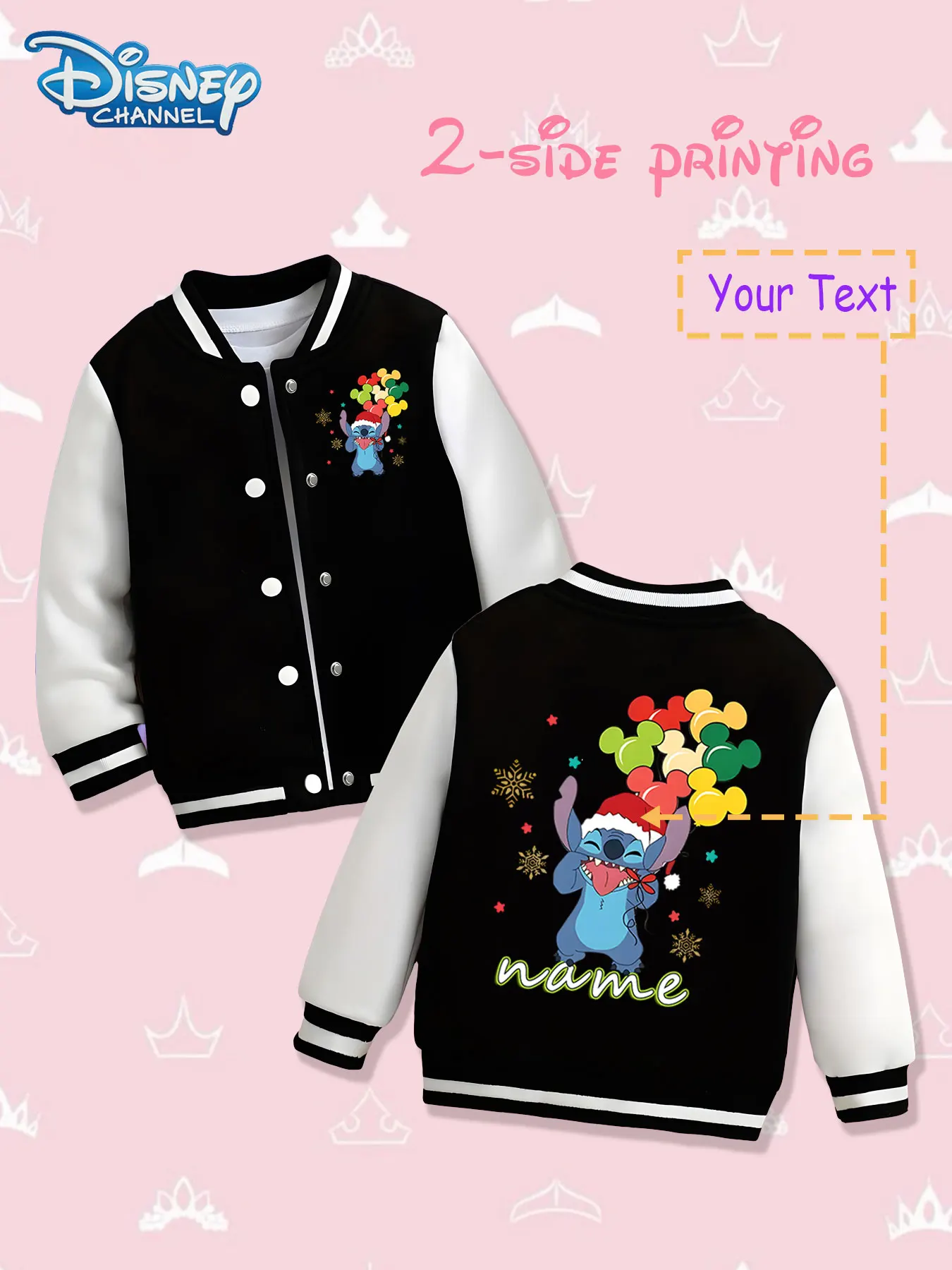 

MINISO Disney Stitch Balloon Girls Baseball Jacket - Double-sided happy print, warm and lively in autumn and winter, suitable fo