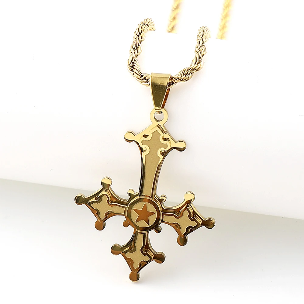 Gothic Inverted Upside Down Cross Pendant Necklace for Women Men Stainless Steel Satanic Pagan Wiccan Occult Chain Jewelry Gift