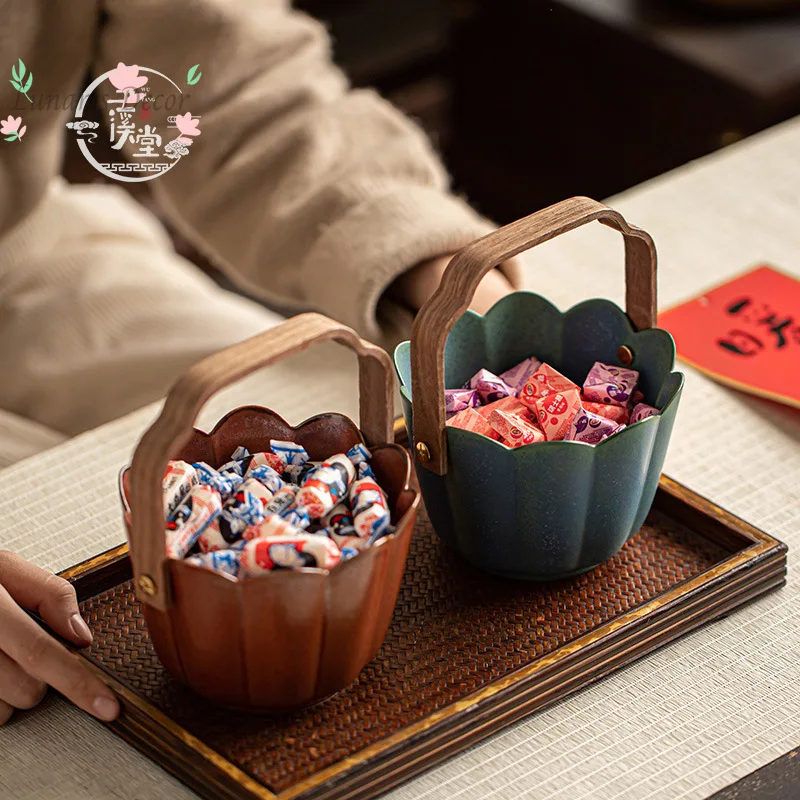 Ceramic retro fruit basket New Year's snack candy storage box portable creative refreshment tray high value dried fruit basket