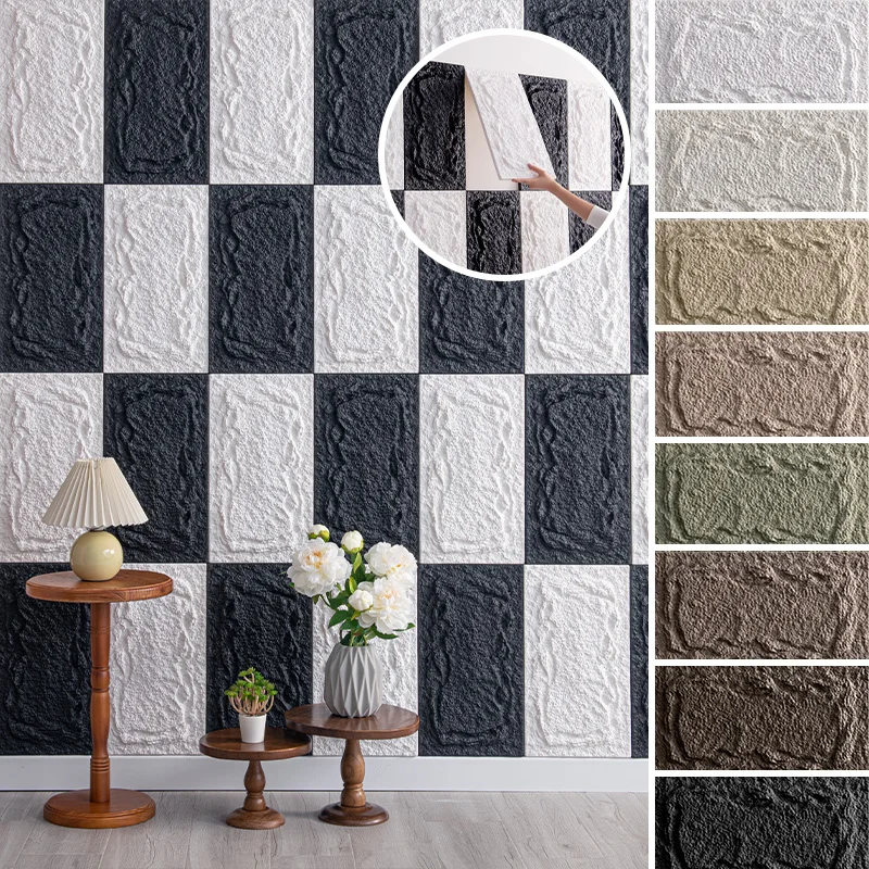 5/10 Pieces 25x45cm Sxp Pu Imitation Stone Brick 3D Wall Panels Wall Stickers Simulated Stone Self-Adhesive for Indoor/Outdoor