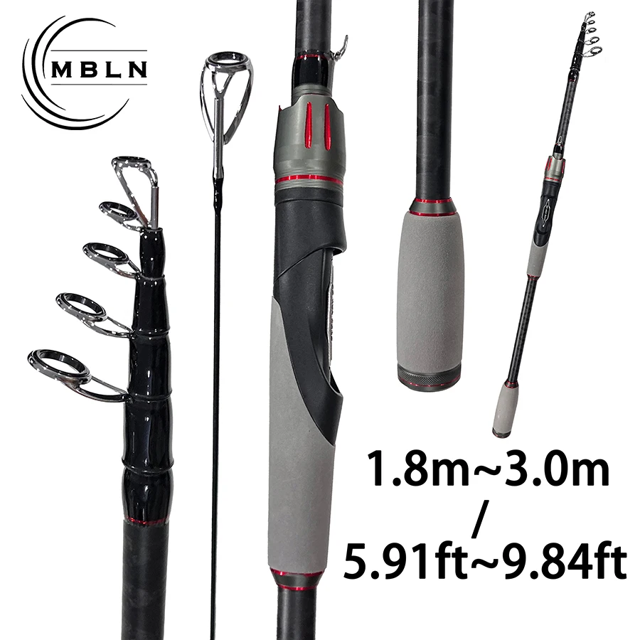 Spinn-Angelrute aus Kohlefaser, 1,8 m–3,0 m, Teleskop-Gussrute, tragbare Reise-Spinnrute zum Surfangeln.