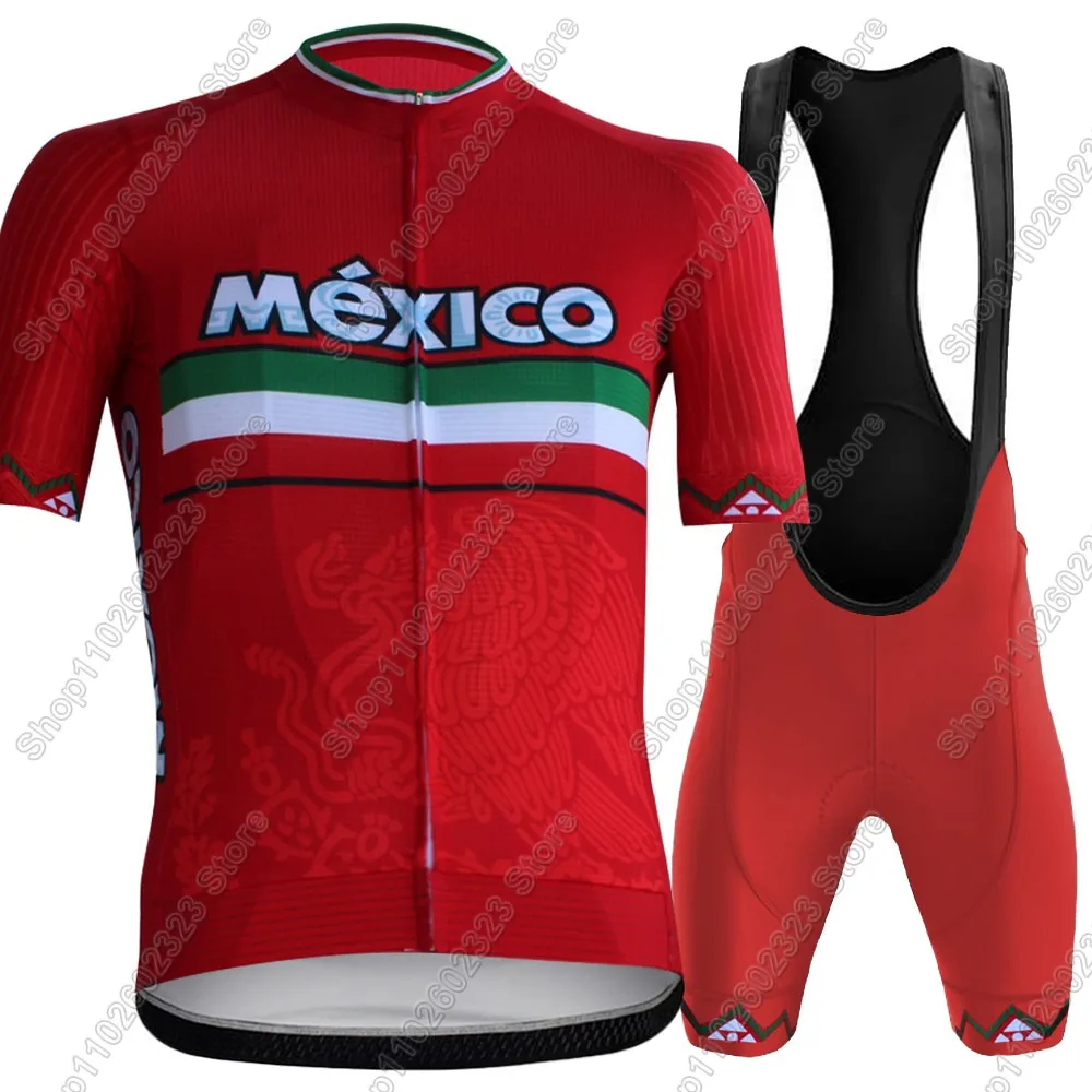 Conjunto de Jersey de ciclismo del equipo nacional de México 2025, Ropa roja para bicicleta, camisas para bicicleta de carretera, traje, pantalones cortos con pechera, Ropa de montaña, Maillot