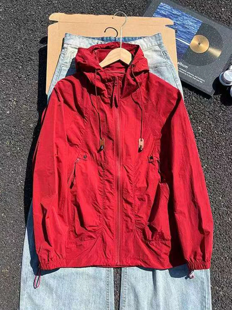 アメリカンスタイルの速乾性日焼け止め服メンズアイスシルク冷感夏薄型通気性釣り日焼け止めコートフード付きサイクリングジャケット