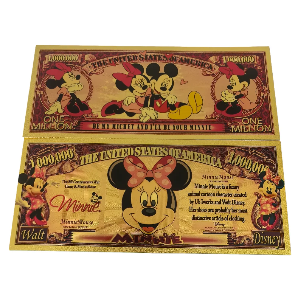 Afbeelding 4: 6 ontwerpen stripfiguren goudfolie bankbiljetten set Mickey Minnie Donald Duck collectie kunst ambachtelijke souvenir cadeaus voor fans