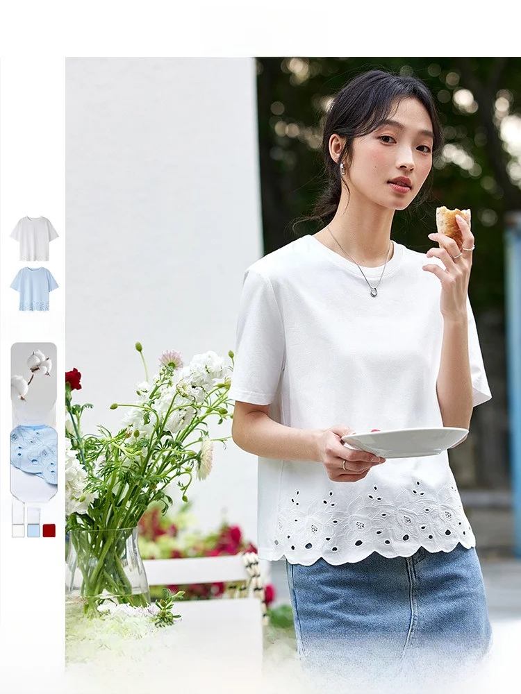 

Vimly Faion ort Sve вышитая ажурная дизайнерская круглая футболка Ne женская повседневная футболка весна-лето Новое поступление