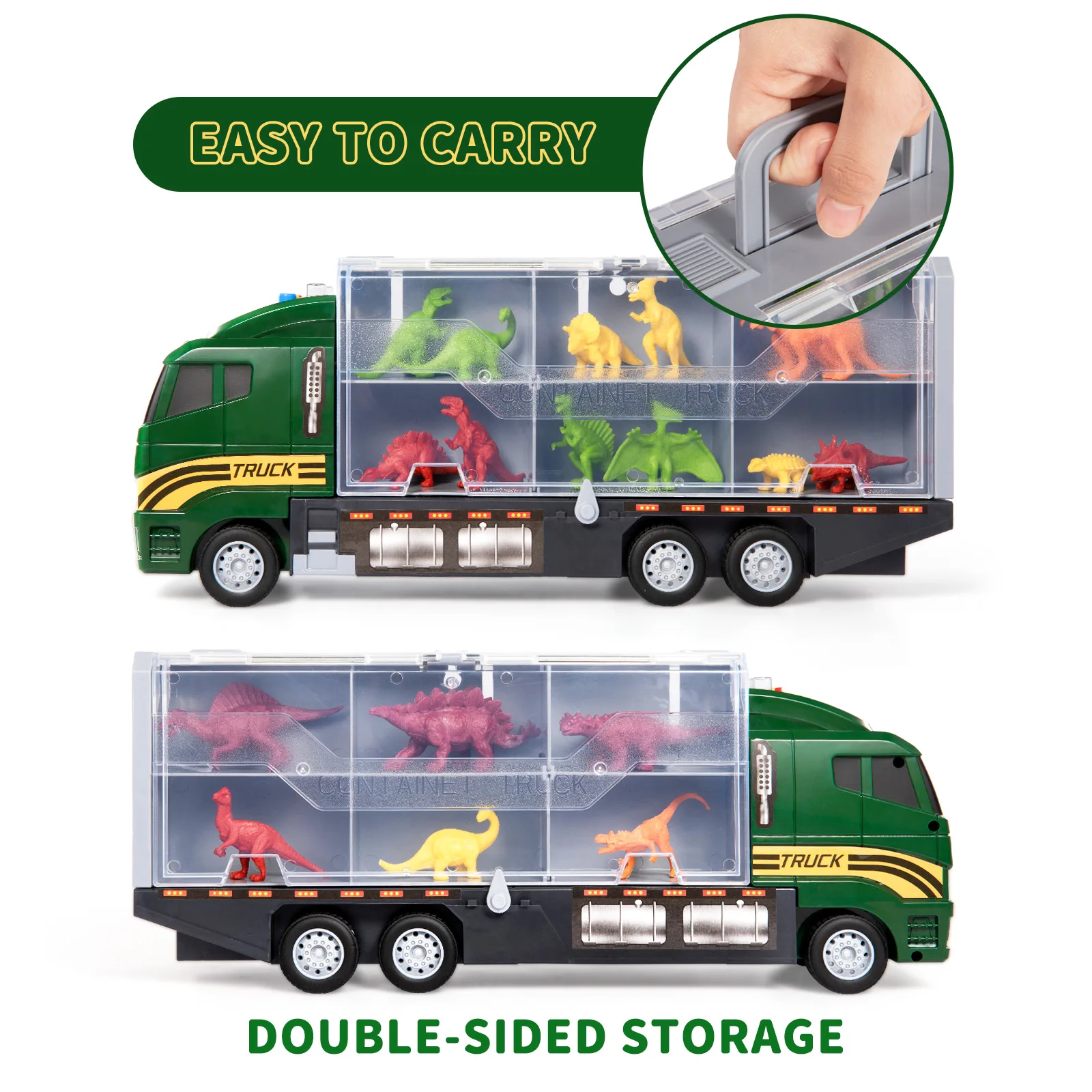 Dinosaur Truck Toys, Transport Veosahicle Carrier Car With Lights Music & Sounds, Dino Play Set W/Dino Eggs & Activity Play Mat