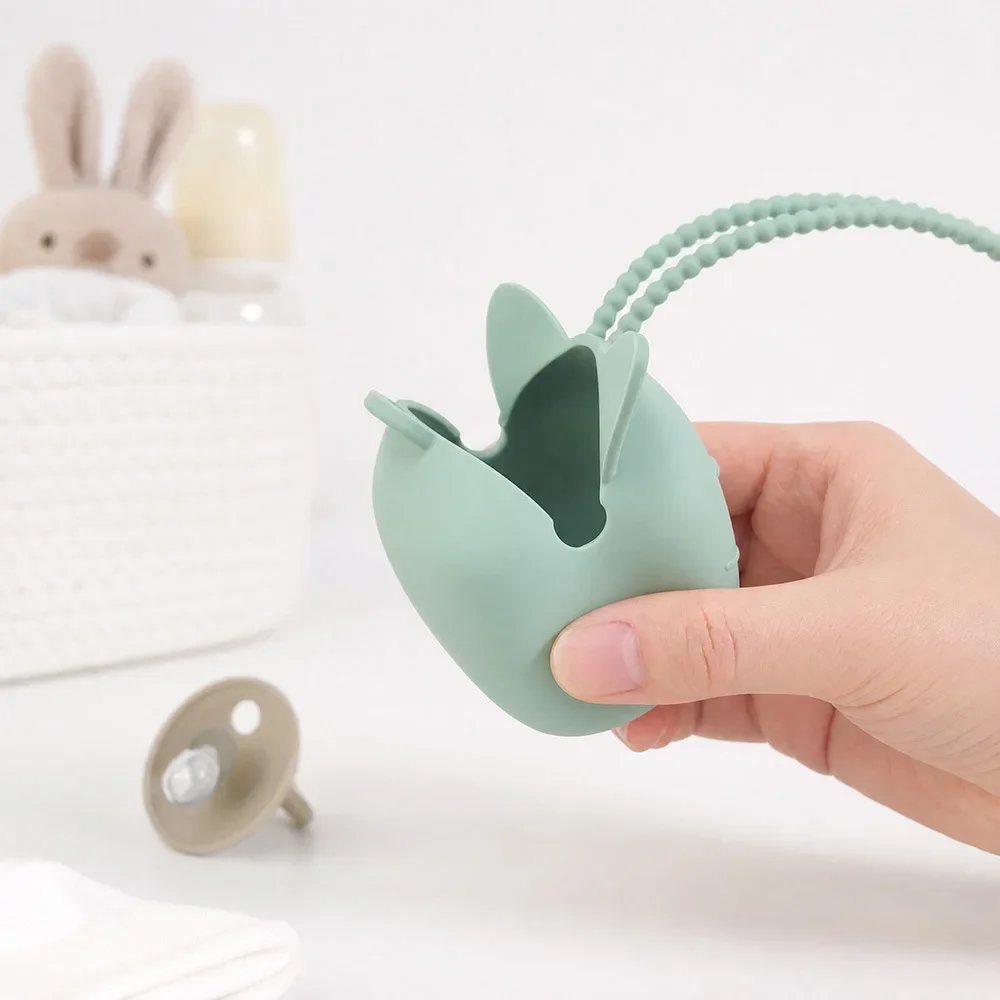 1Pc Silicone Rabbit Pacifier Box, Multi-Function Storage Bag for Pacifier, Keys, Earphones & Coins, Stroller Use