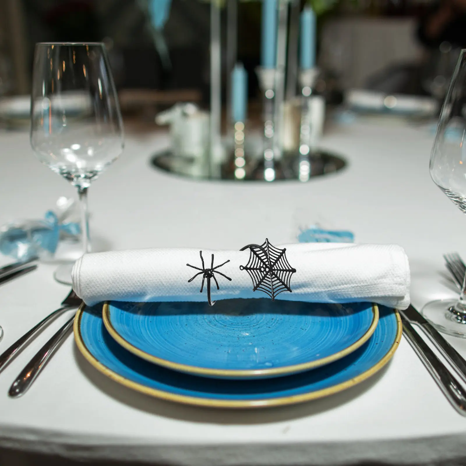 6Pcs Black Spider Web Napkin Rings Halloween Themed Dinner Table Decor Party Kitchen Decoration Set Halloween Napkin Ring Set