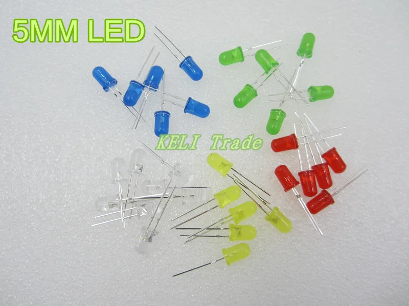 HAILANGNIAO 5valuesx200pcs=1000pcs UltraBright Red/Green/Blue/White/Yellow Ultra Bright 5mm Round LED Diode F5 Led