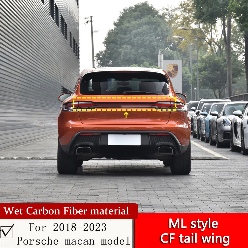 For Porsche macan add ML style cf tailgate middle tail wing 2018 to 2023 macan wet carbon fiber rear door middle tail spoiler