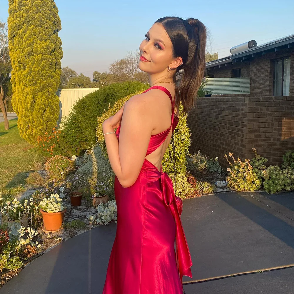 BWQ Backless Sexy Satin Dress Women V Neck Sleeveless Long Bodycon Dress Elegant Party Evening Maxi Dresses Red Yellow