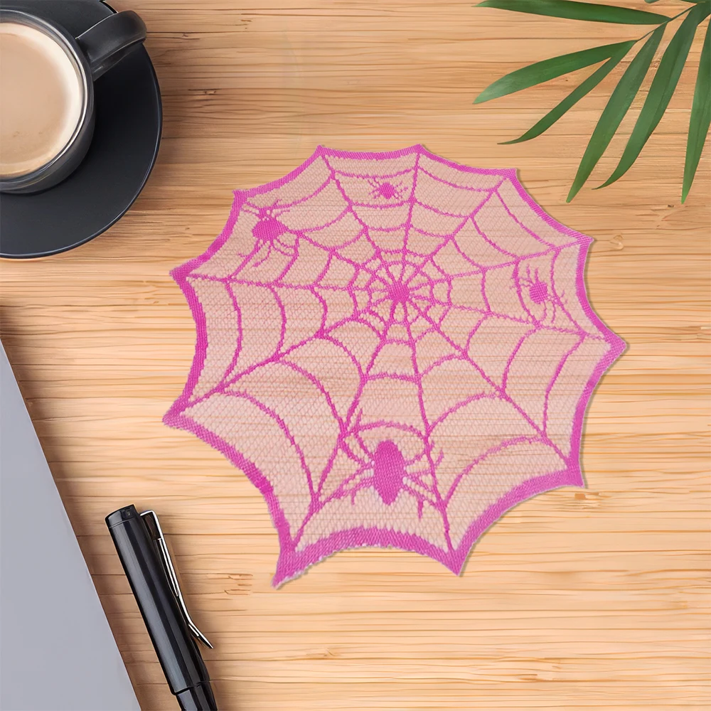 Purple Lace Polyester Halloween Round Placemats Table Decorative Napkin Cloth Waterproof Placemats Home Decorations Gifts