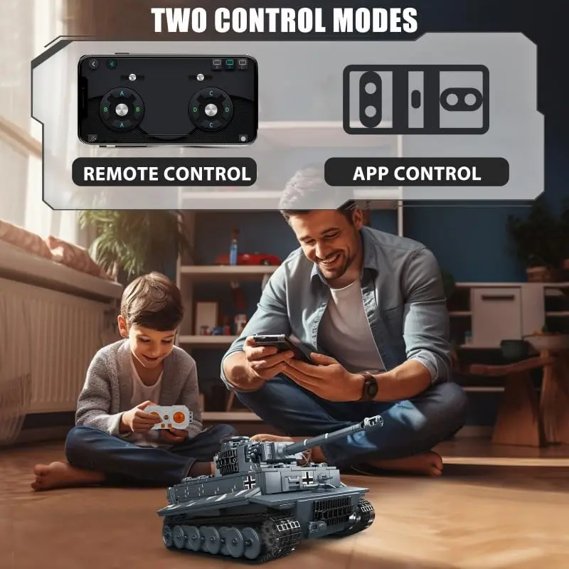 Mould King 800 PCS RC Military Tank Building Kit, APP Controlled Collectible Army Model for Adults & Teens