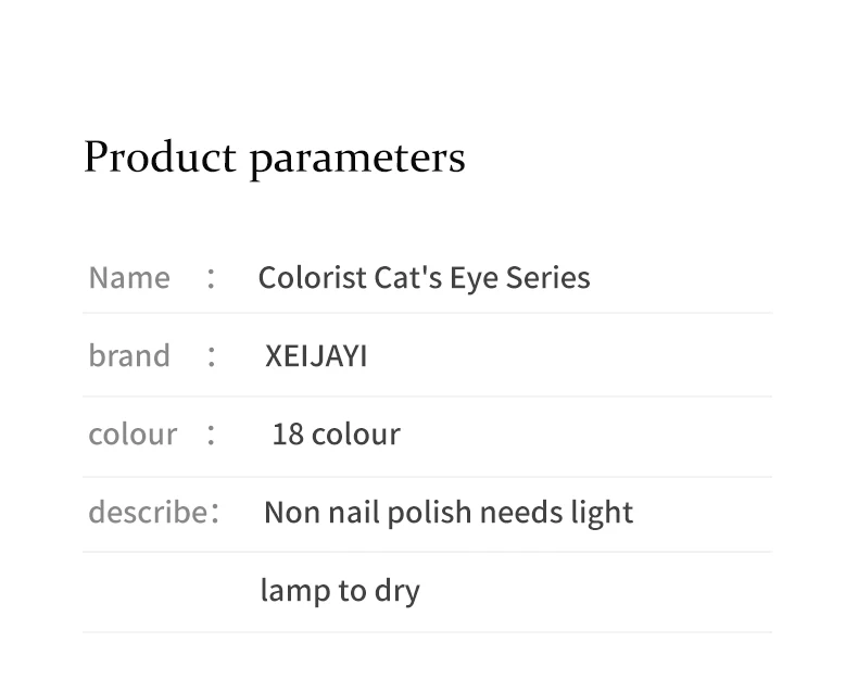 XEIJAYI 18 Farben Colorator Katzenaugen-Flap-Gel Hochsättigend Beliebter Halbfester Nagellack-Gel für Damen Nagelstudio DIY – Detail 14