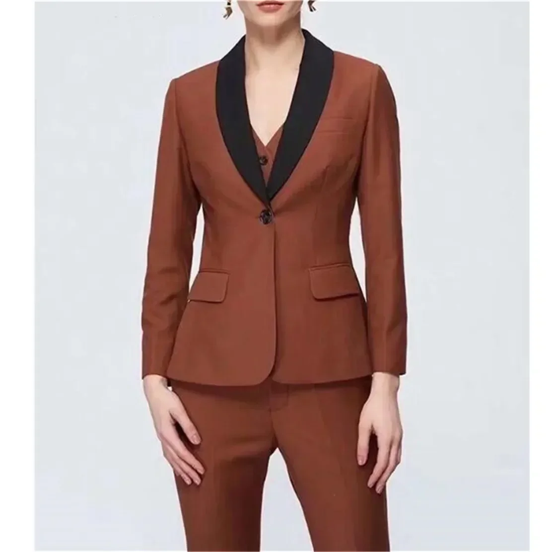 Women Business Suits Blazer Terno Jacket Pants Vest Three Piece Single Breasted Black Shawl Lapel Outwear Fashion Costume