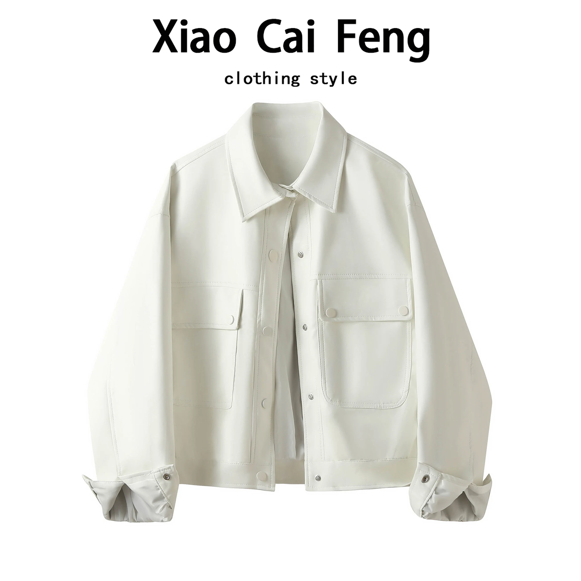 Pink PU Leather Jaet Women's ort Sle Casual Biker Clothes Loose Slimming Versatile Spring Autumn Season Faion Outerwear