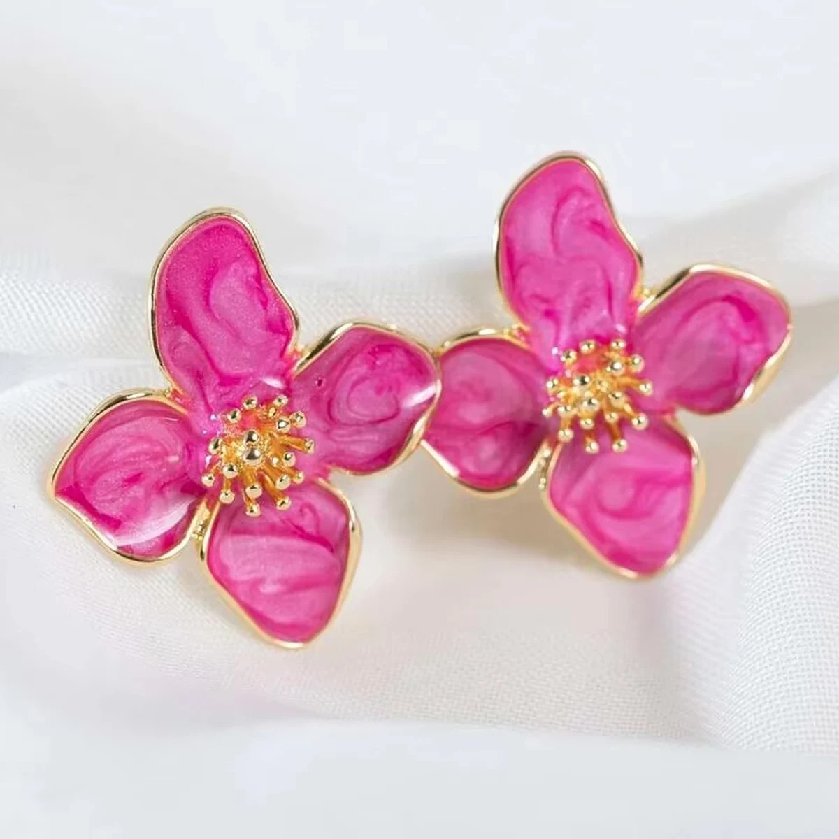 Fuchsia Epoxy Flower Earrings Stud Korean Flowers Women Earring Post Spring Summer New Trendy Girls Cute Jewelrys image 2