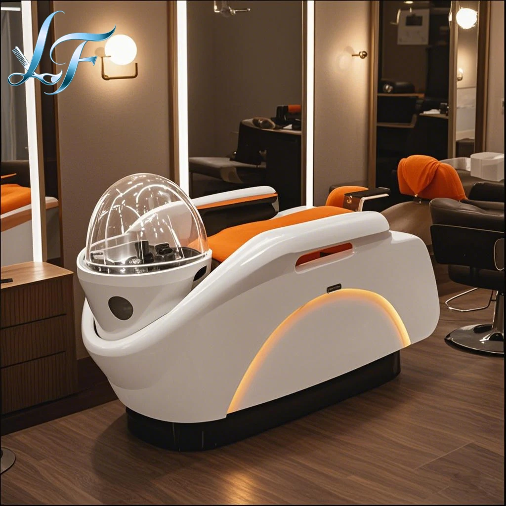 

Newest Electric Head Spa Shampoo Bed with Steam Function Built in Ceramic Sink Adjustable Backrest Dual Water Control Massage