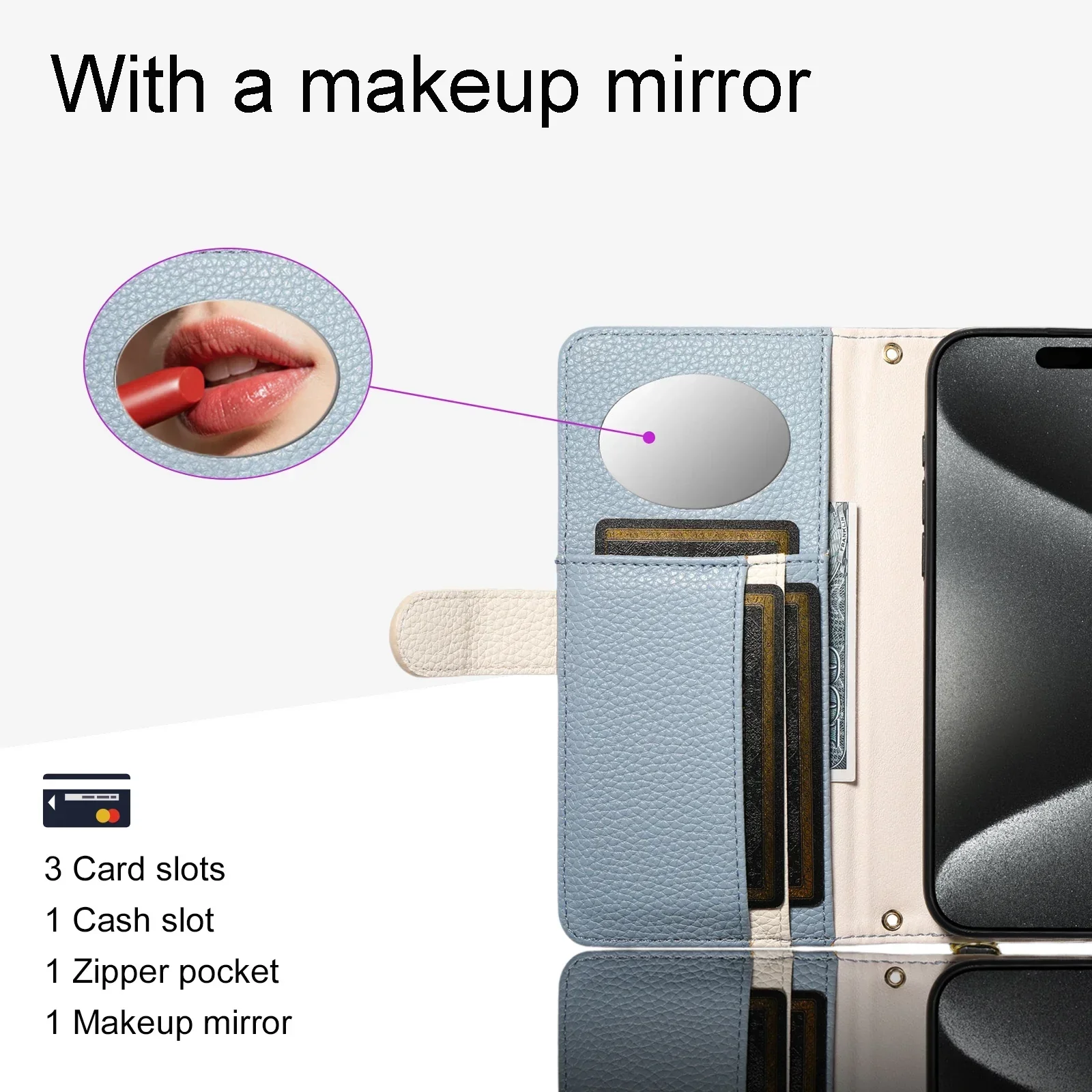 محفظة كروس بسحاب مع حامل بطاقة جراب هاتف لموتورولا إيدج 60S 50 برو 40 50 60 فيوجن 50 نيو جراب هاتف مع مرآة #3