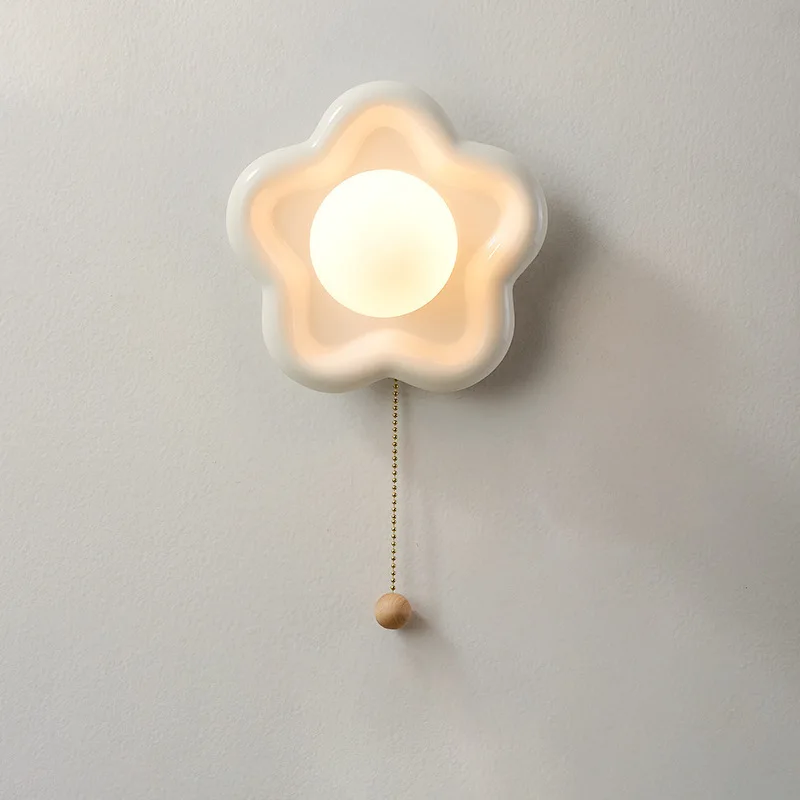 

Modern Minimalist Flower Design Ceramic Lighting Wall Lamp Cartoon Cute Entrance Hallway Table Lamp