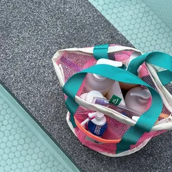 Pink blue Contrast Beach Bag Children's Toy Mesh Portable Storage Bag Outdoor Travel Swimming Toiletry Storage Bag Organizer