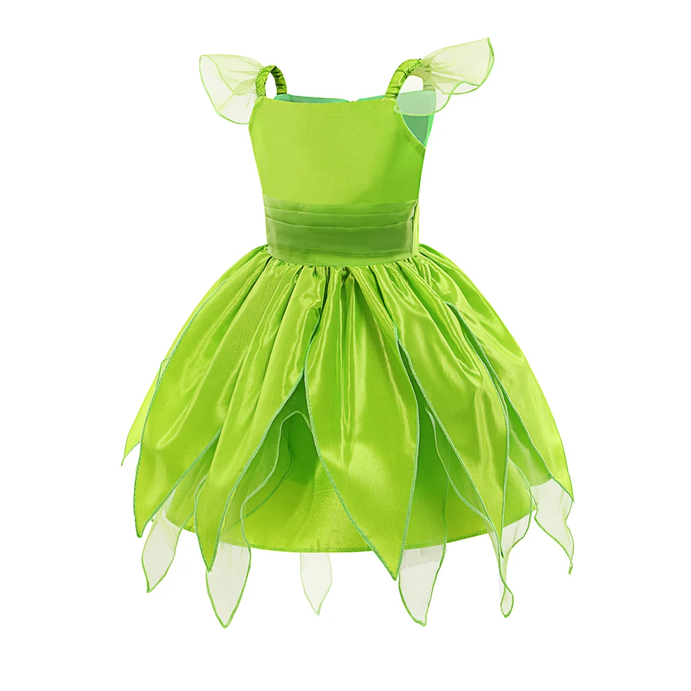 Vestido de campanilla de hada para niñas, disfraz de princesa, flor verde, alas de elfo, TinkerBell, ropa de fiesta de Carnaval