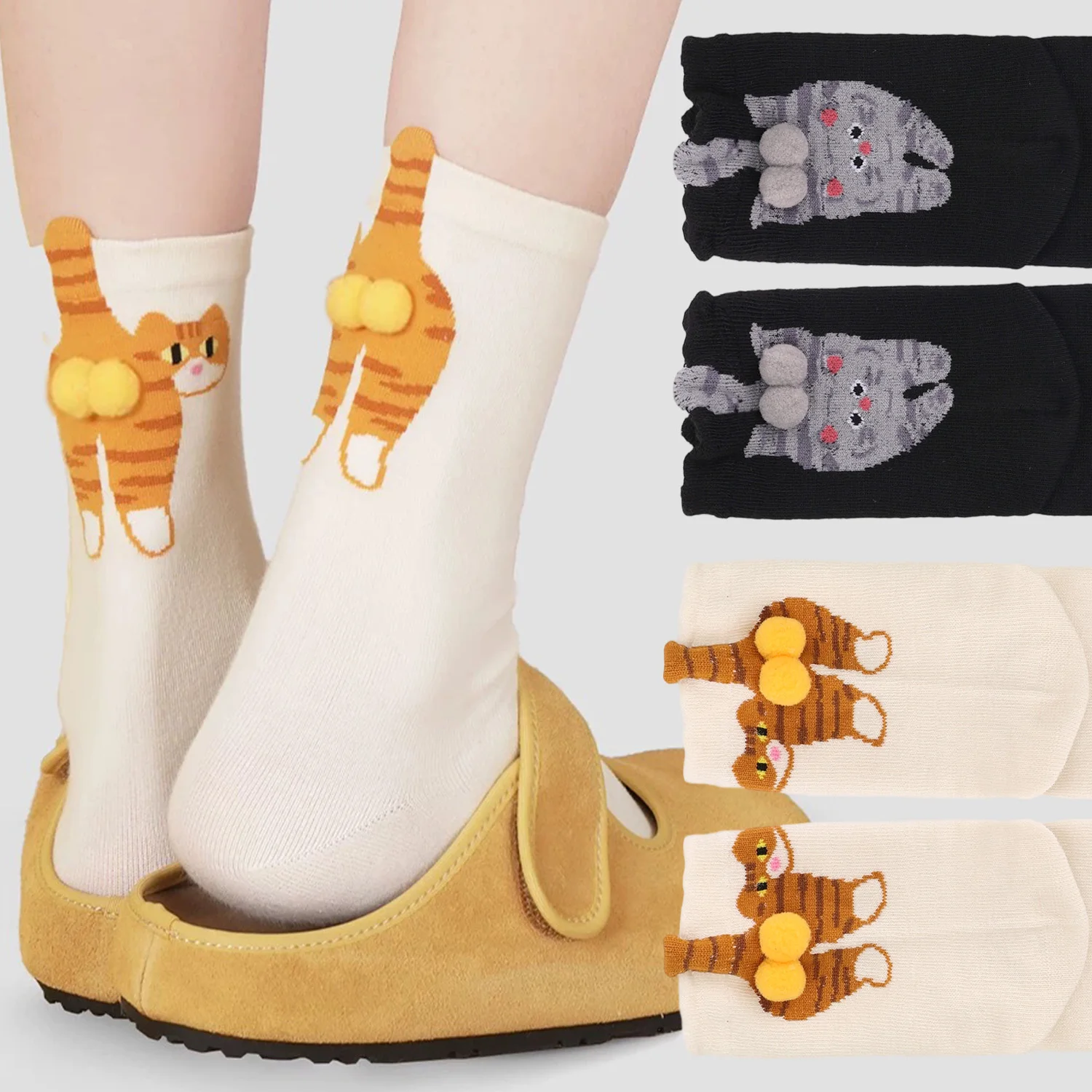 1-4 пары 3D носков с изображением кота, женские милые носки с животными, нескользящие свободные носки средней длины, модные длинные носки, удобные модные аксессуары