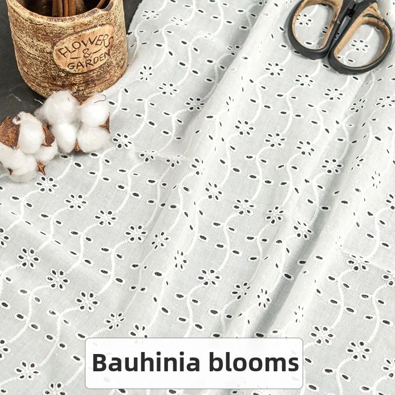 Pure Cotton Embroidered Lace Fabric Hollow Out Soft By The Meter for Wedding Dress Shirt Sewing Guipure 3D Flower Cloth White