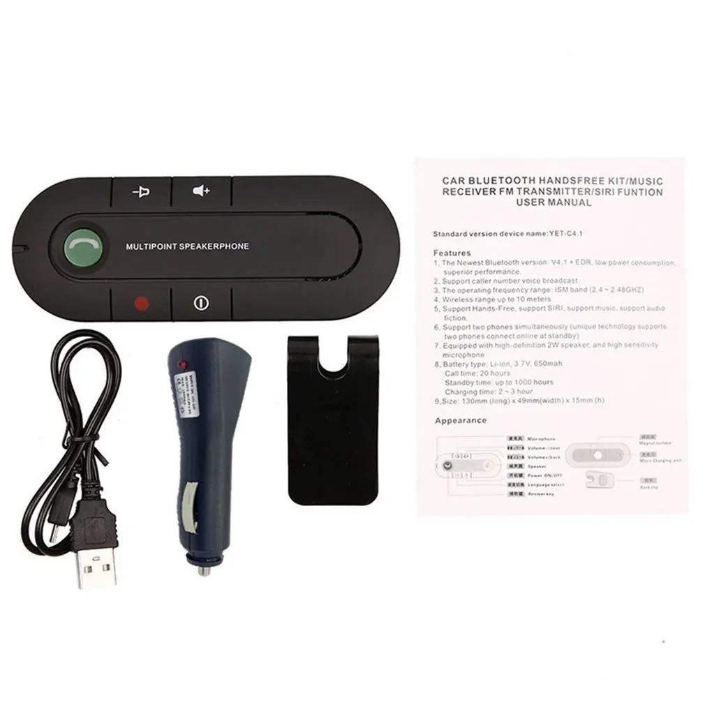 Kit de altavoz manos libres inalámbrico para coche, Clip de visera de teléfono para IPhone y Android, altavoz de Chipset CSR integrado duradero