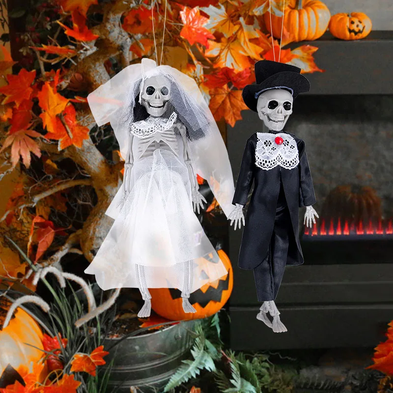 1pcs Halloween Skeleton Bride and Groom Couple Simulation Human Skeletons Hanging Photo Props Haunted Home Halloween Decoration