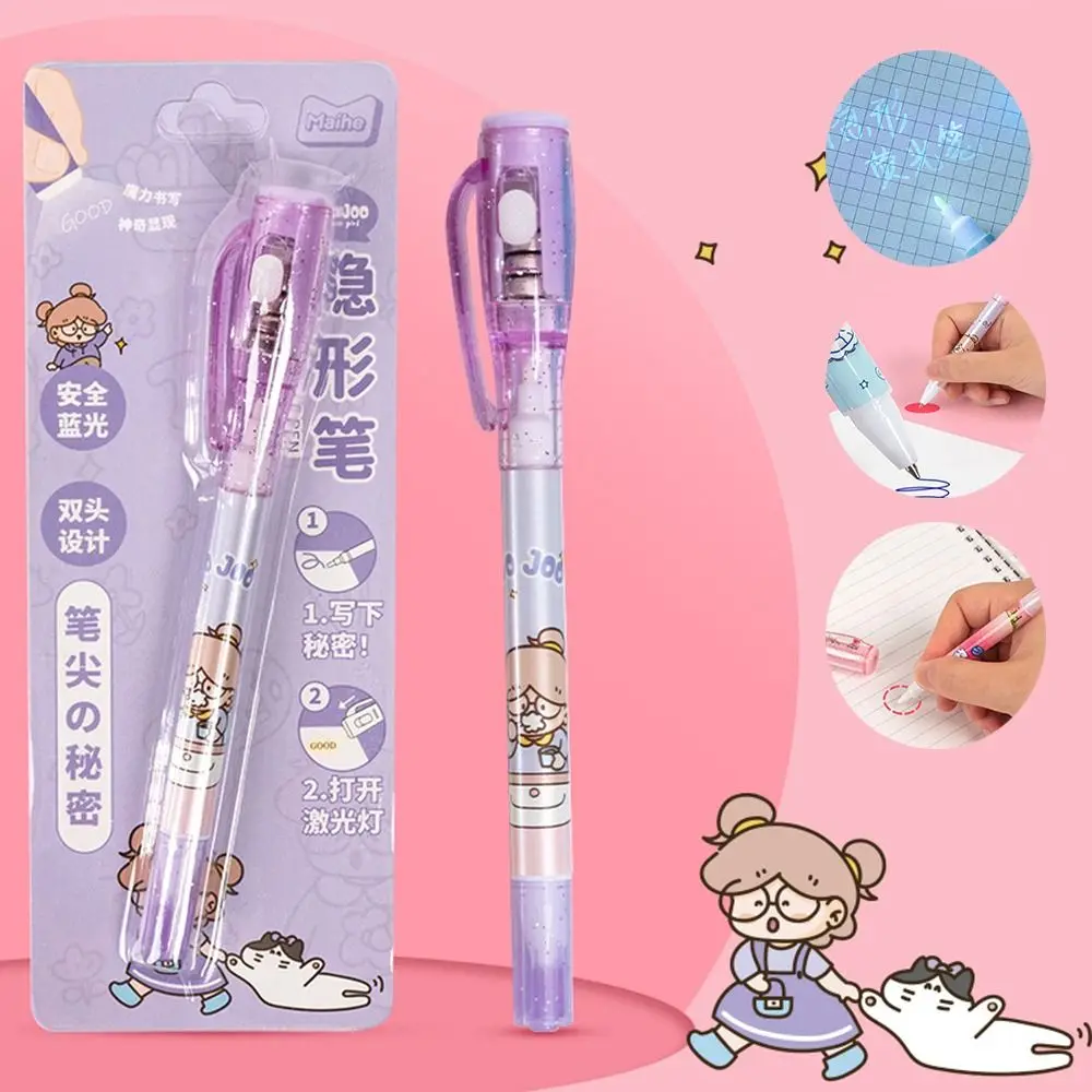 Mysteriously Disappearing Cute Invisible Marker Led UV Lamp Gel Pen Invisible Ballpoint Pen Double Head With Small Light