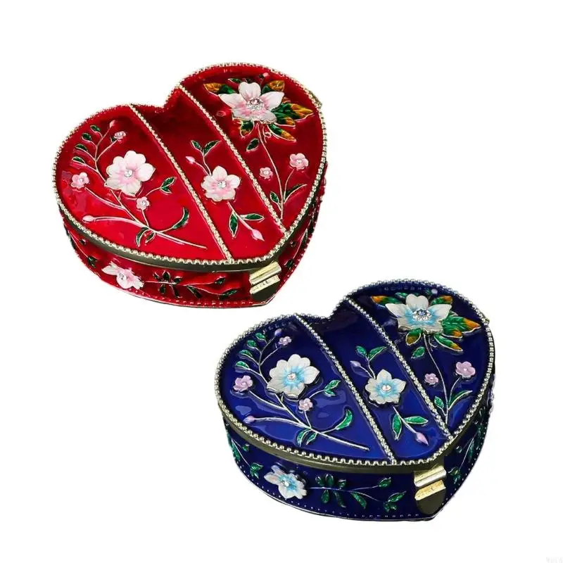

Шкатулка для драгоценностей в форме сердца с несколькими отделениями и подкладкой из мягкой ткани, портативный дизайн для хранения аксессуаров