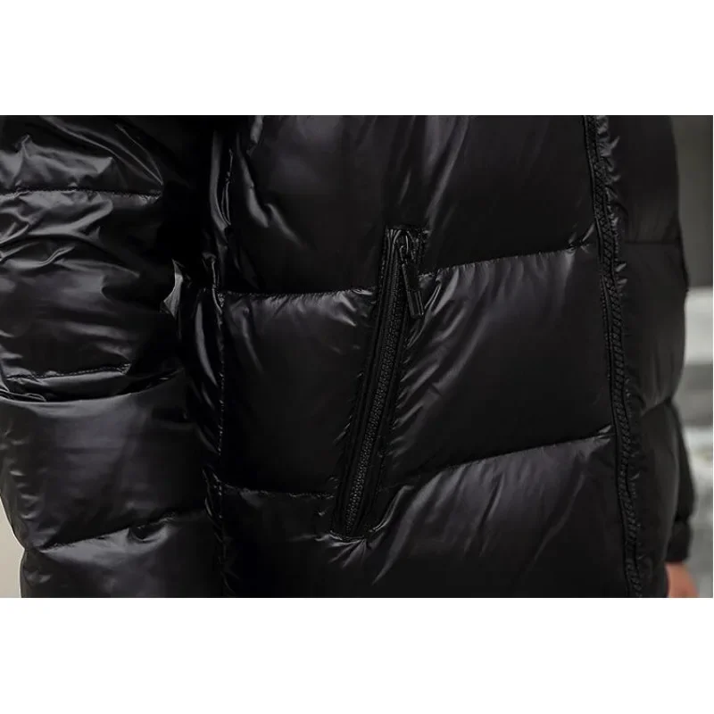 Mens Winter Shiny Down Jackets Mens Casual Hooded White Duck Puffer Down Coats High Quality Outdoor Thick Warm Windproof Outwear