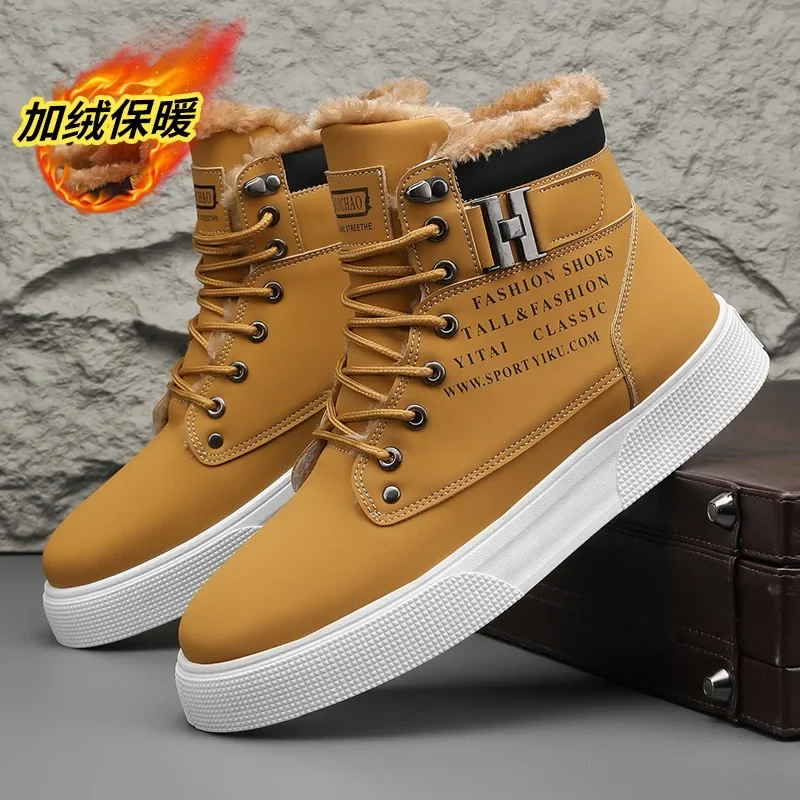 

Fashion Men's Boots Winter High Top Casual Sneakers Trend Skateboard Shoes Plush Warm Cotton Shoes Warm Fur Ankle Boots for Men