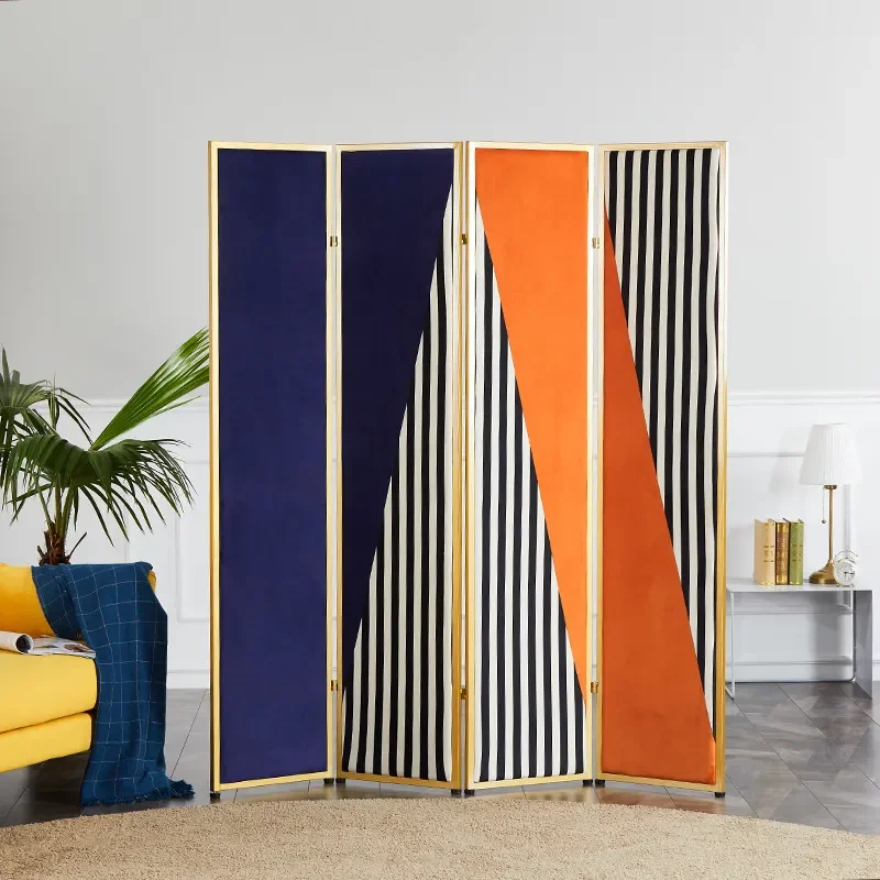 Nordic Wrought Iron Folding Screen Partition Simple Mobile Room Divider for Living Room Entrance Office Restaurant Wall