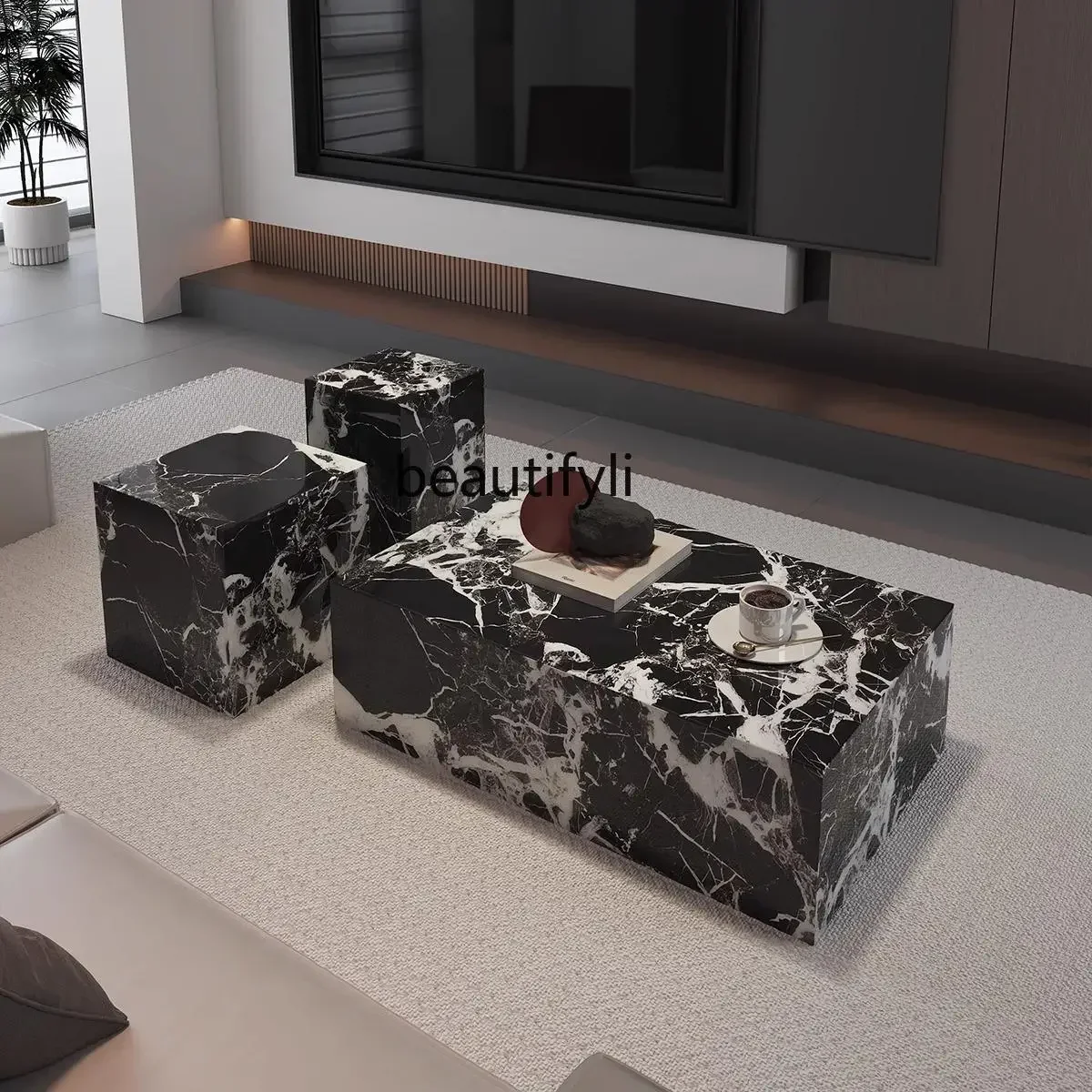 

45cqyItalian minimalist living room household small apartment combination coffee table modern simple rock slab rectangle