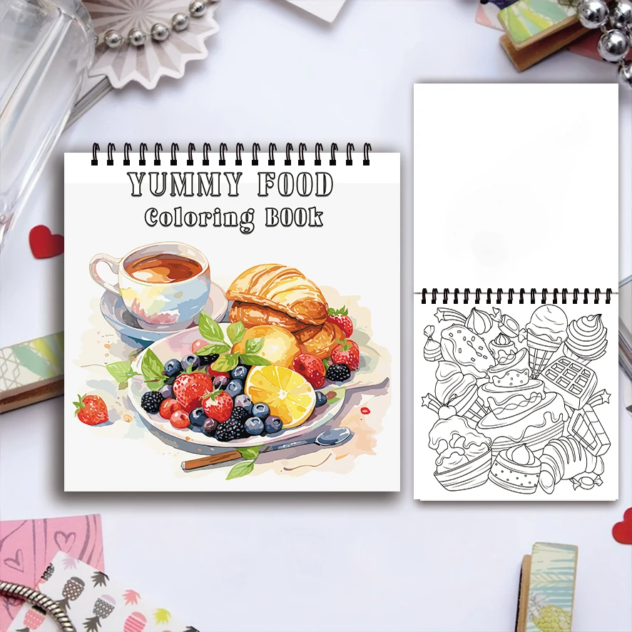 Libro da colorare - 8,27 x 8,27 pollici 32 pagine di delizioso libro da colorare con cibo - regalo ideale per la famiglia o gli amici